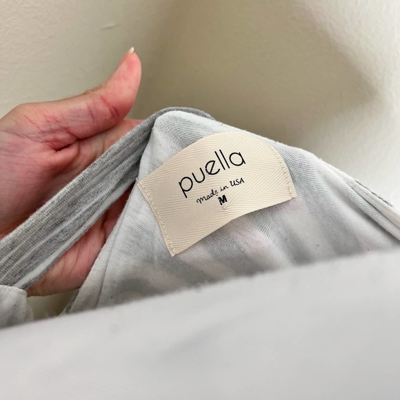 Puella Top MEDIUM Gray White Striped Layered Scoop Neck Jersey Knit V Back Women - Picture 5 of 7